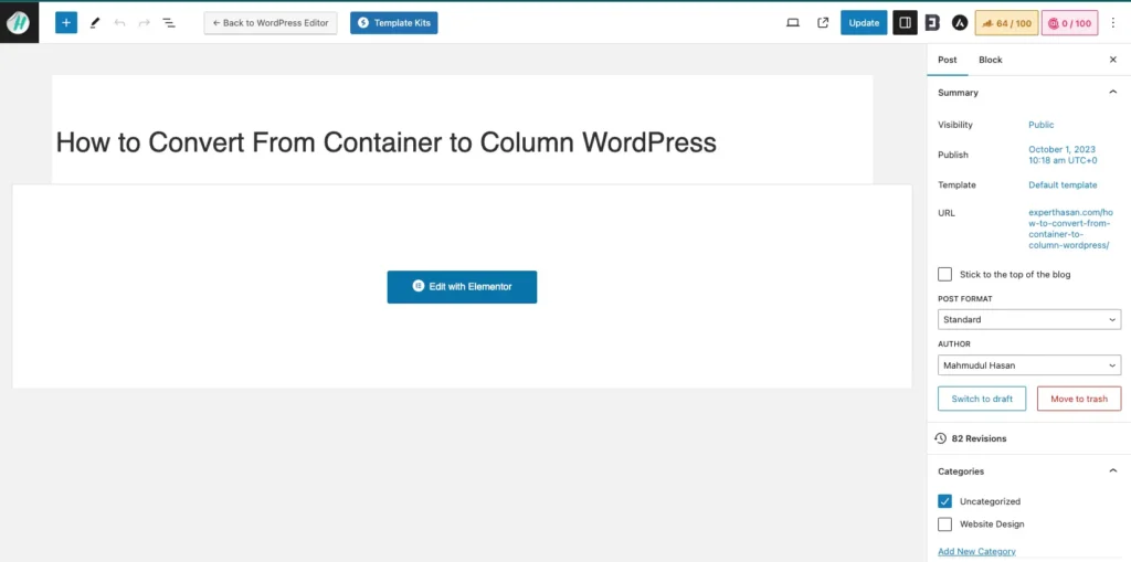 How to Convert From Container to Column WordPress